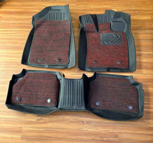 Honda Civic Floor mats,likely 7D or 10D, featuring black TPE rubber bases with detachable red carpet inserts.