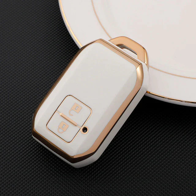 Suzuki Swift TPU Plastic Protection Key Cover White With Golden 2 Buttons - Model 2022-2023