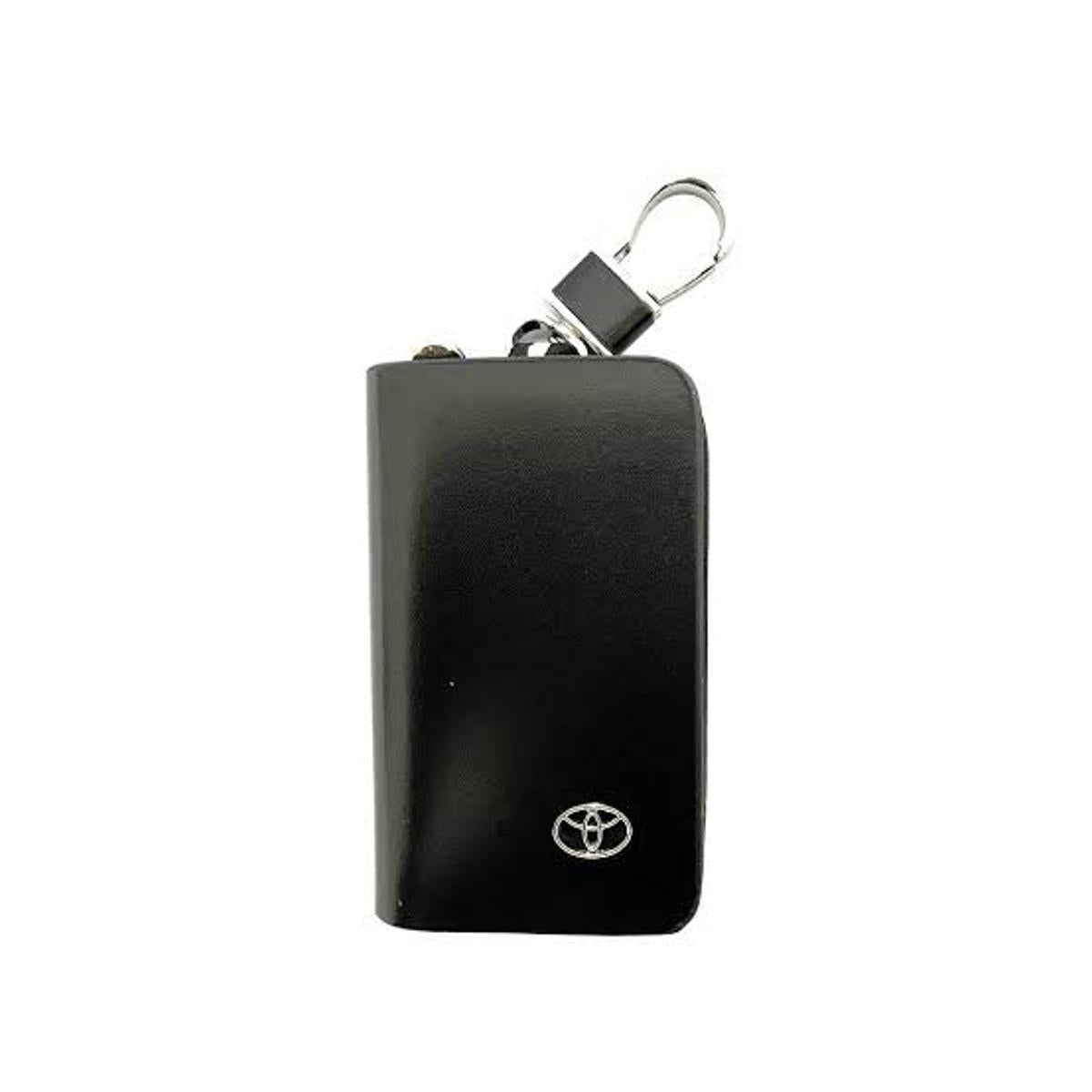 Toyota Zipper Leather Key Cover Pouch Black with Keychain Ring