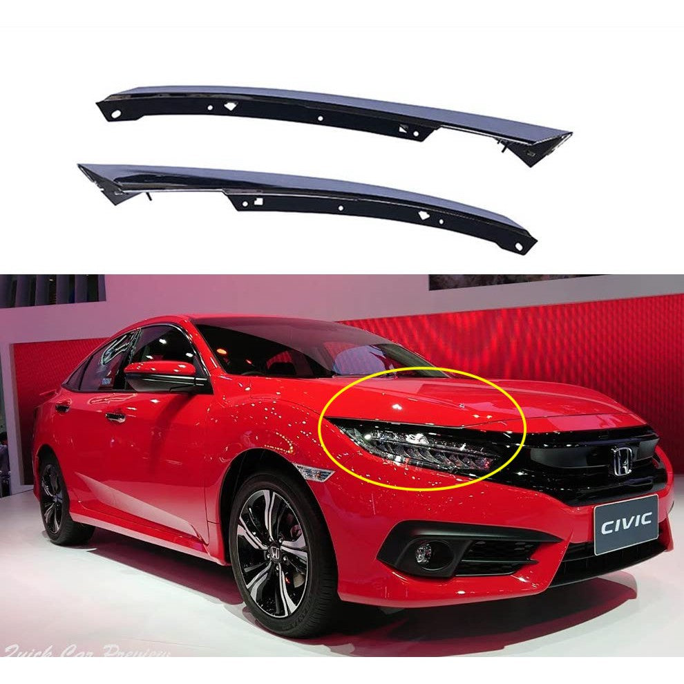 Honda Civic X Gloss Black Headlight Eyebrows Cover For 2016 - 2021
