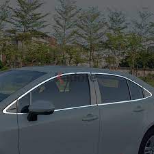 Steel Window Molding Cover Trim For 2020-2024 Toyota Corolla Sedan Glossy Black + Chrome