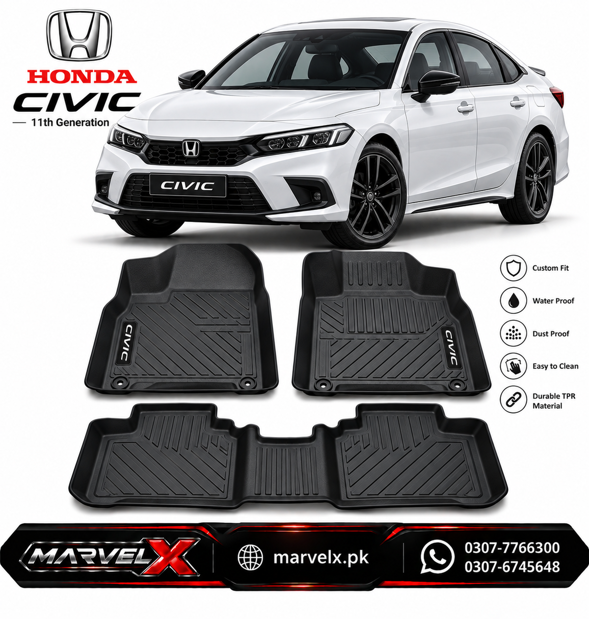 Honda Civic 11th Gen TPR Floor Mats