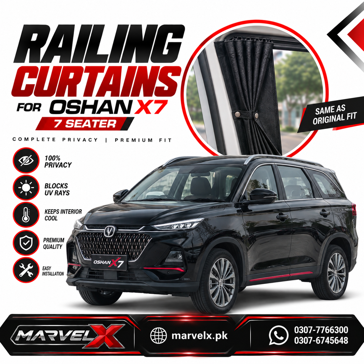 Oshan X7 Sliding Car Curtains /Shades 7 Seater