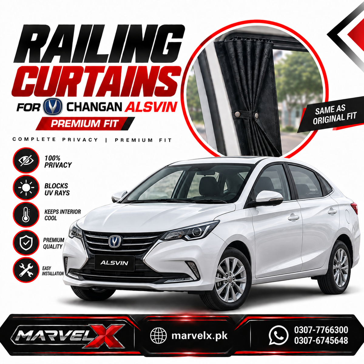 Changan Alsvin Sliding Car Curtains / Shades 2021-2026