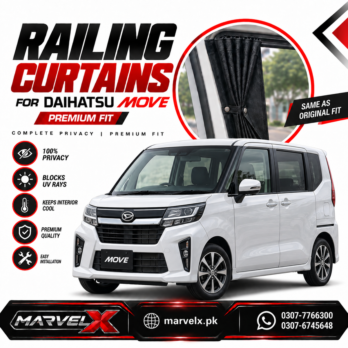 Daihatsu Move Sliding Car Curtains / Shades