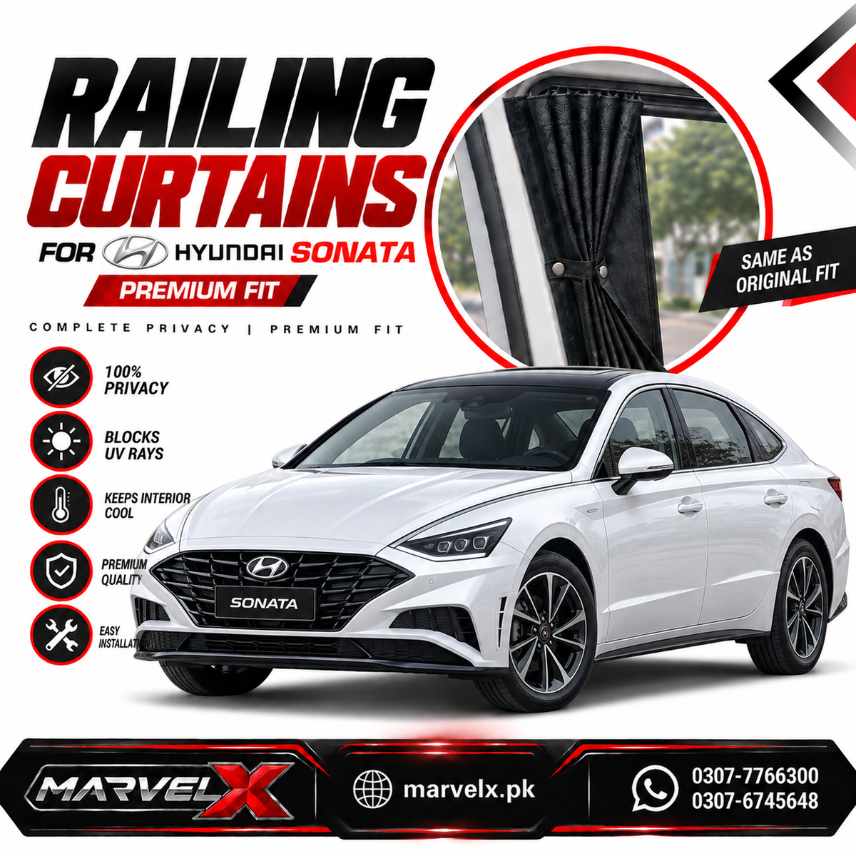 Hyundai Sonata Sliding Car Curtains / Shades 2022-2025
