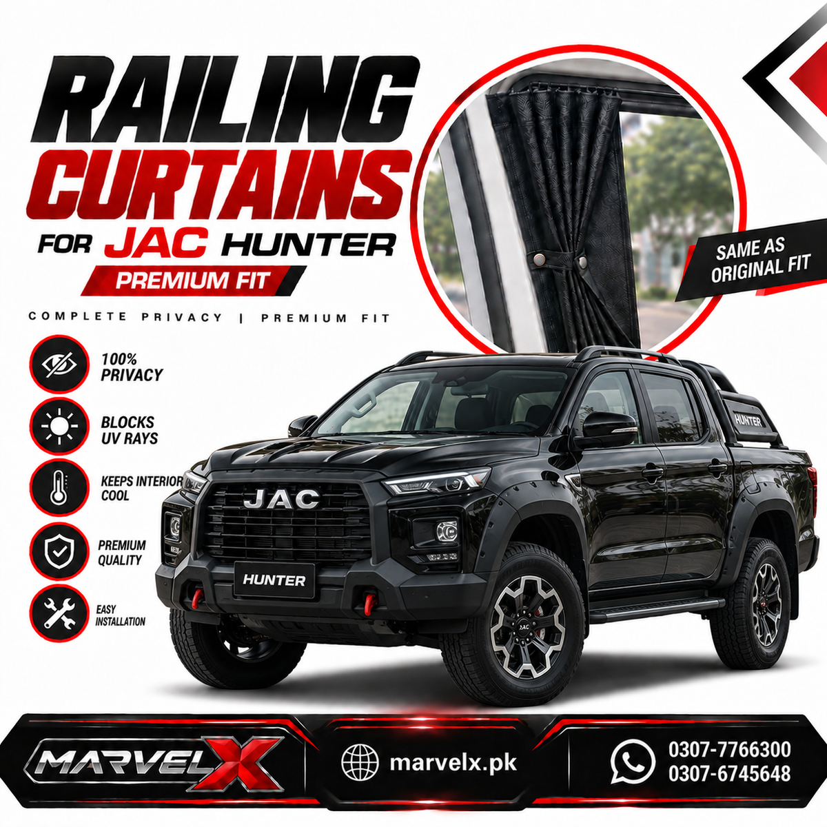 Jac T9 Hunter Sliding Car Curtains / Shades