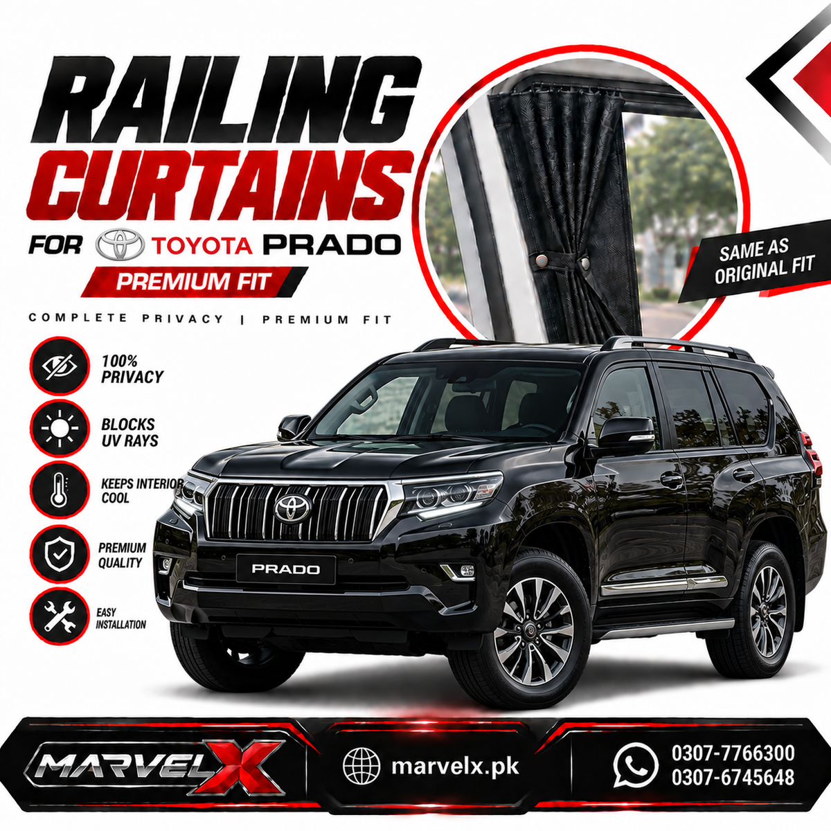 Toyota Prado FJ 150 Sliding Car Curtains / Shades
