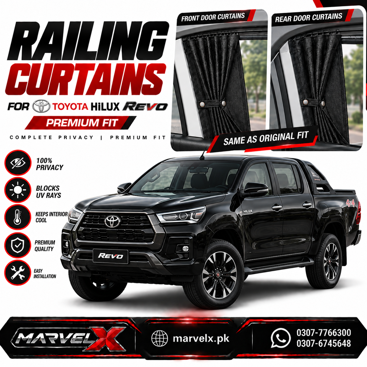 Toyota Hilux Revo Rocco GR Sliding Car Curtains / Shades 2016-2026