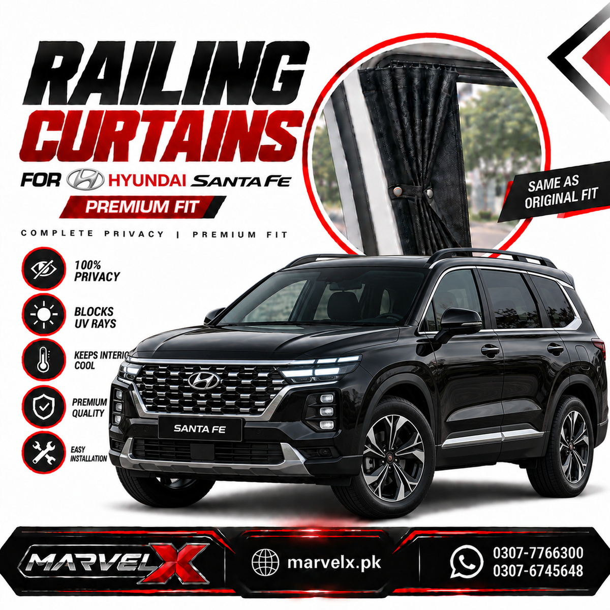 Hyundai Santa Fe Sliding Car Curtains / Shades 2023-2026