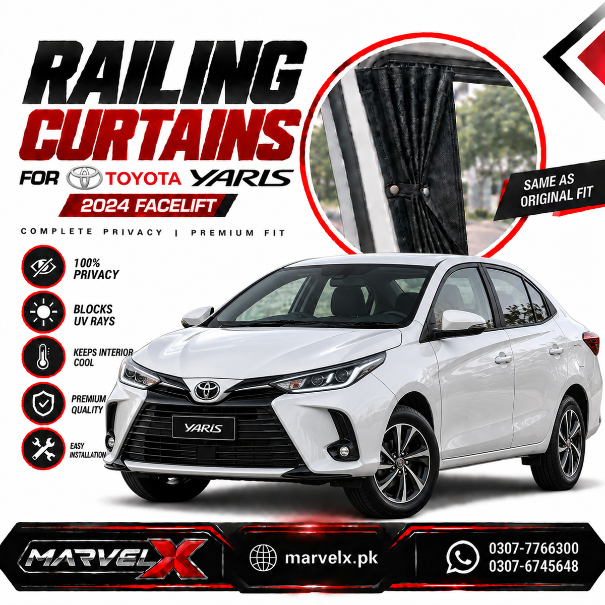 Toyota Yaris Sliding Car Curtains / Curtains 2020-2026
