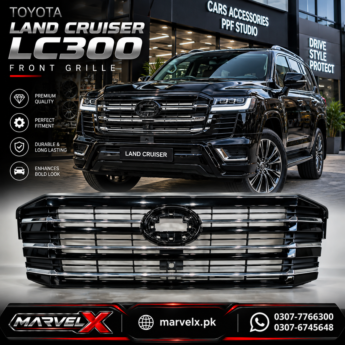 Toyota Land Cruiser LC 300 Front Grill Black Edition