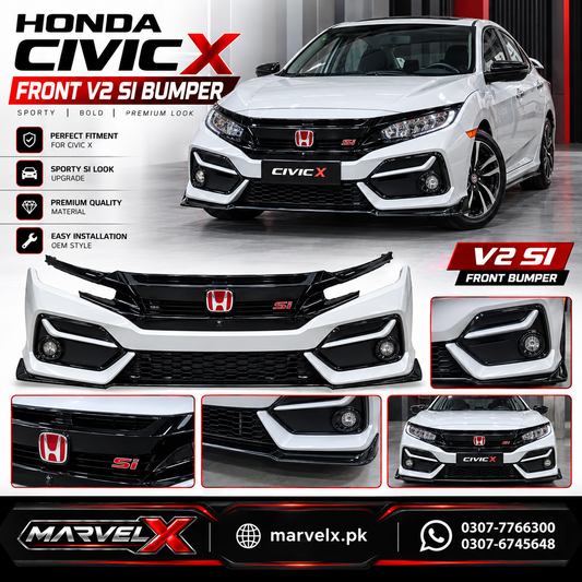 Honda Civic X Facelift Front SI Bumper V2 For 2016 - 2021