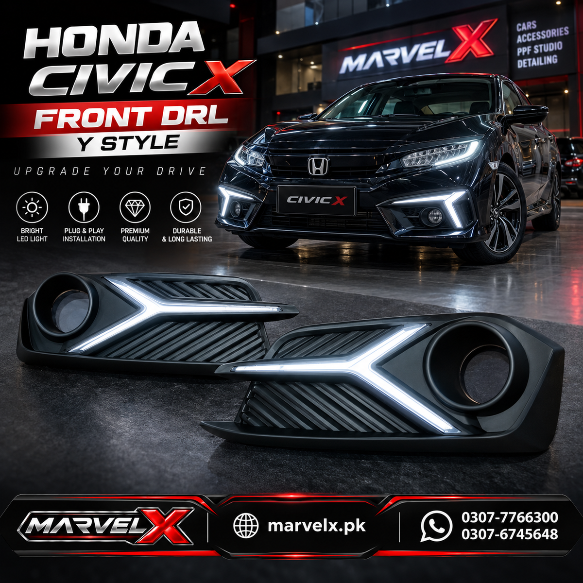 Honda Civic X Fog Lamps Sword Style DRL Cover 2016-2020
