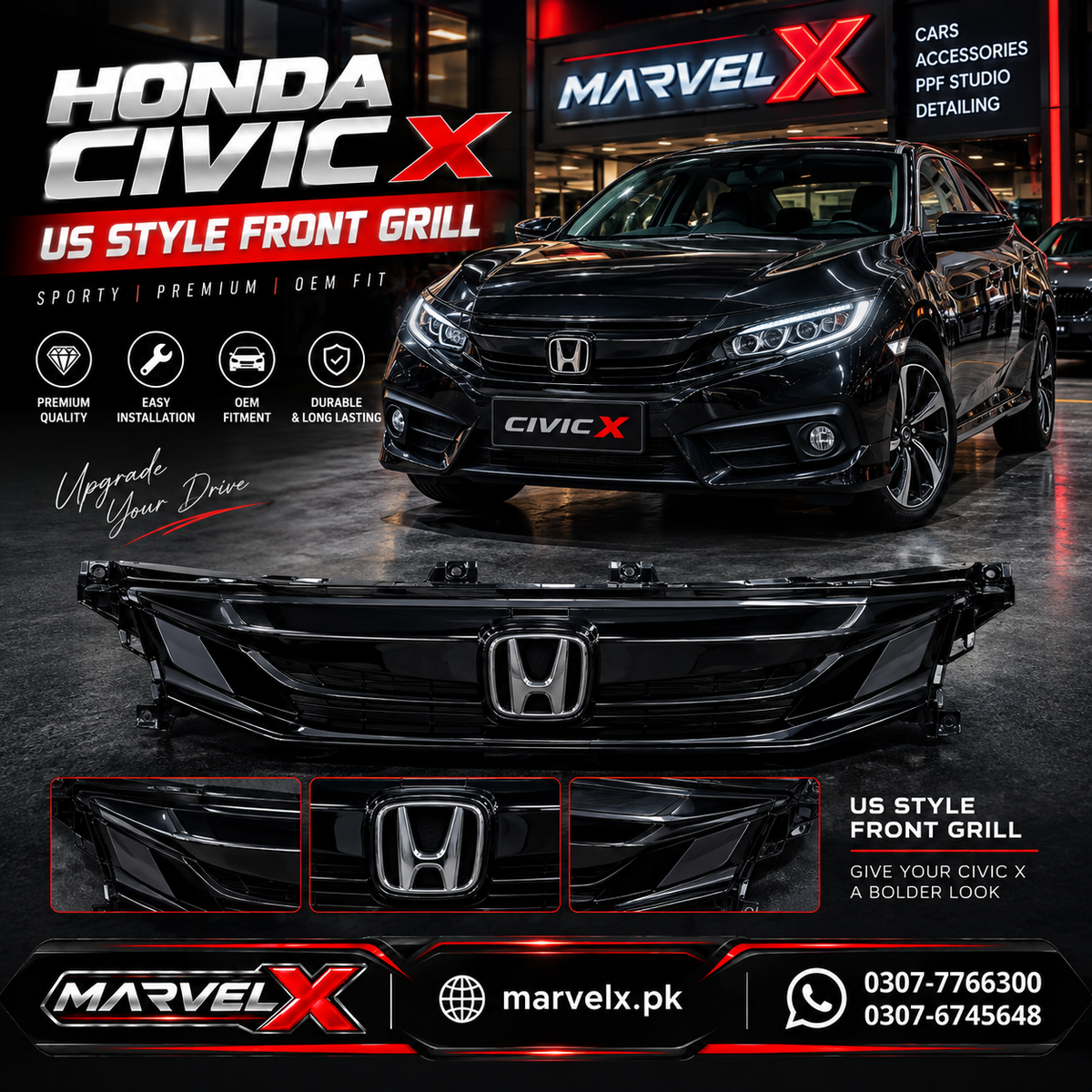 Honda Civic X Facelift Bumper With Piano Black Trims