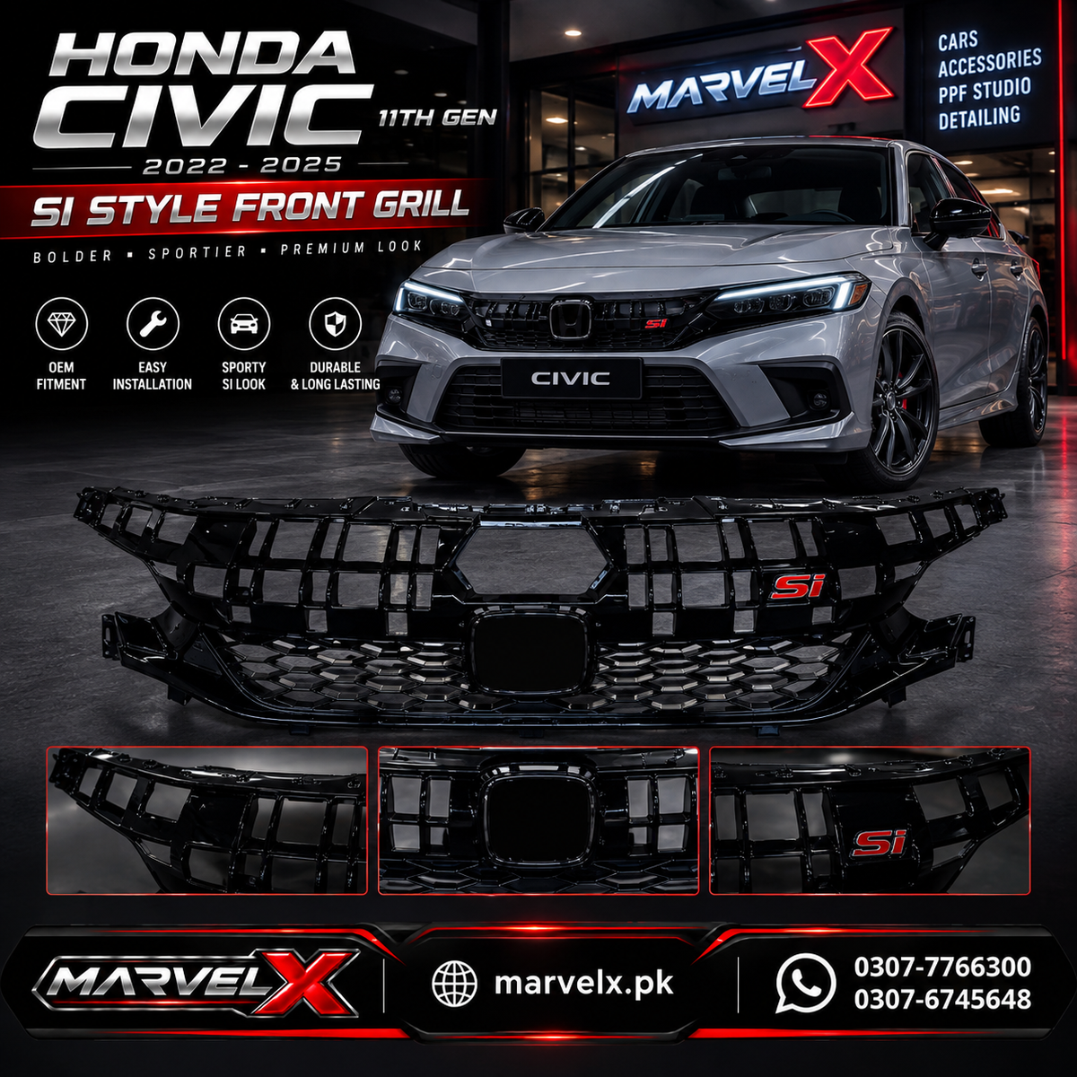 Honda Civic 2022 SI Grill For 11th Generation 2022 2023 2024 2025