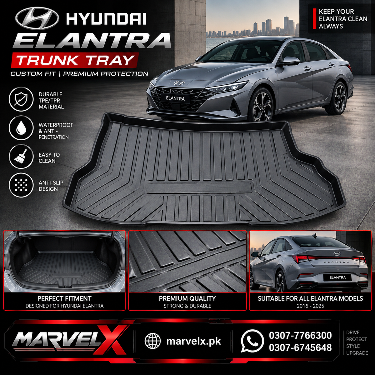Hyundai Elantra PVC Trunk Mat For 2020 2021 2022 2023