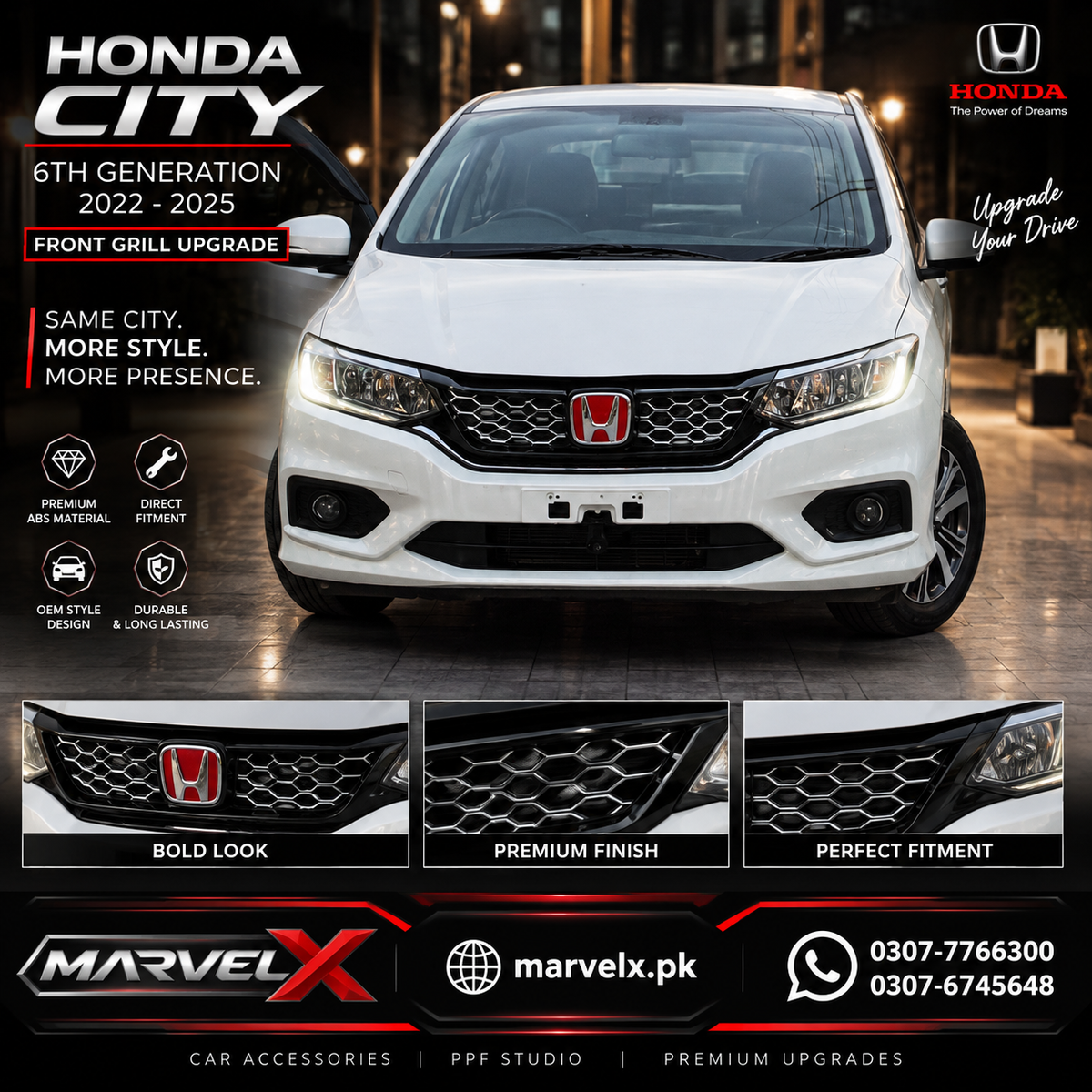 City 2022 RS Style Glossy Black Grill