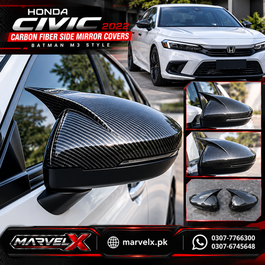 Honda Civic 2022 Carbon Fiber Batman M3 Style Side Mirror Covers For 11th Generation 2022 2023