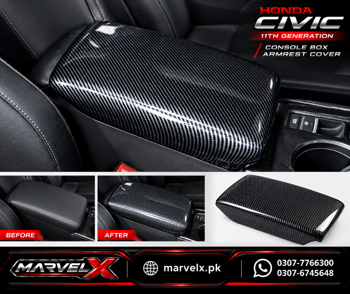 Honda Civic 2022 Carbon Fiber Center Armrest Cover Trim For 11th Generation