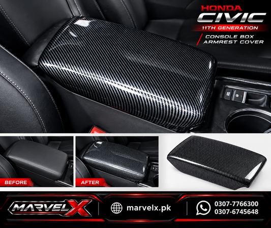 Honda Civic 2022 Carbon Fiber Center Armrest Cover Trim For 11th Generation