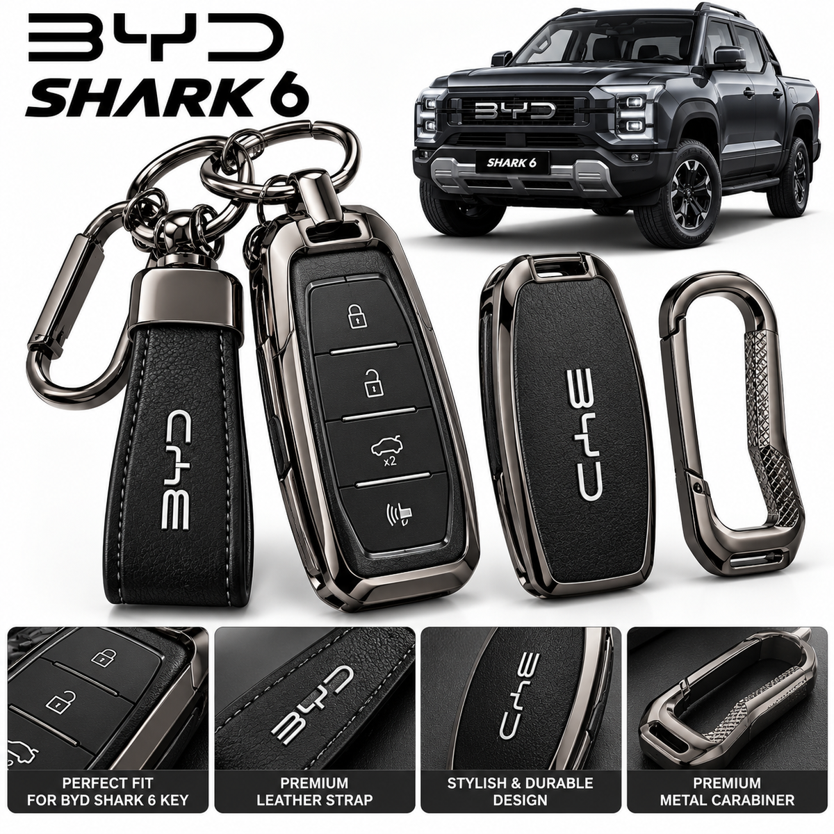 Leather Metal Key Cover for BYD Shark 6 2025-2026