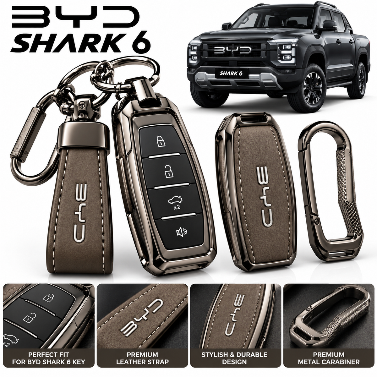 Leather Metal Key Cover for BYD Shark 6 2025-2026